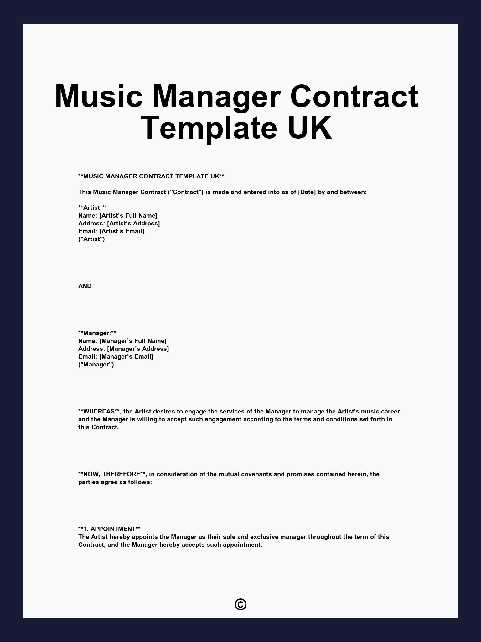 Music Manager Contract Template UK
