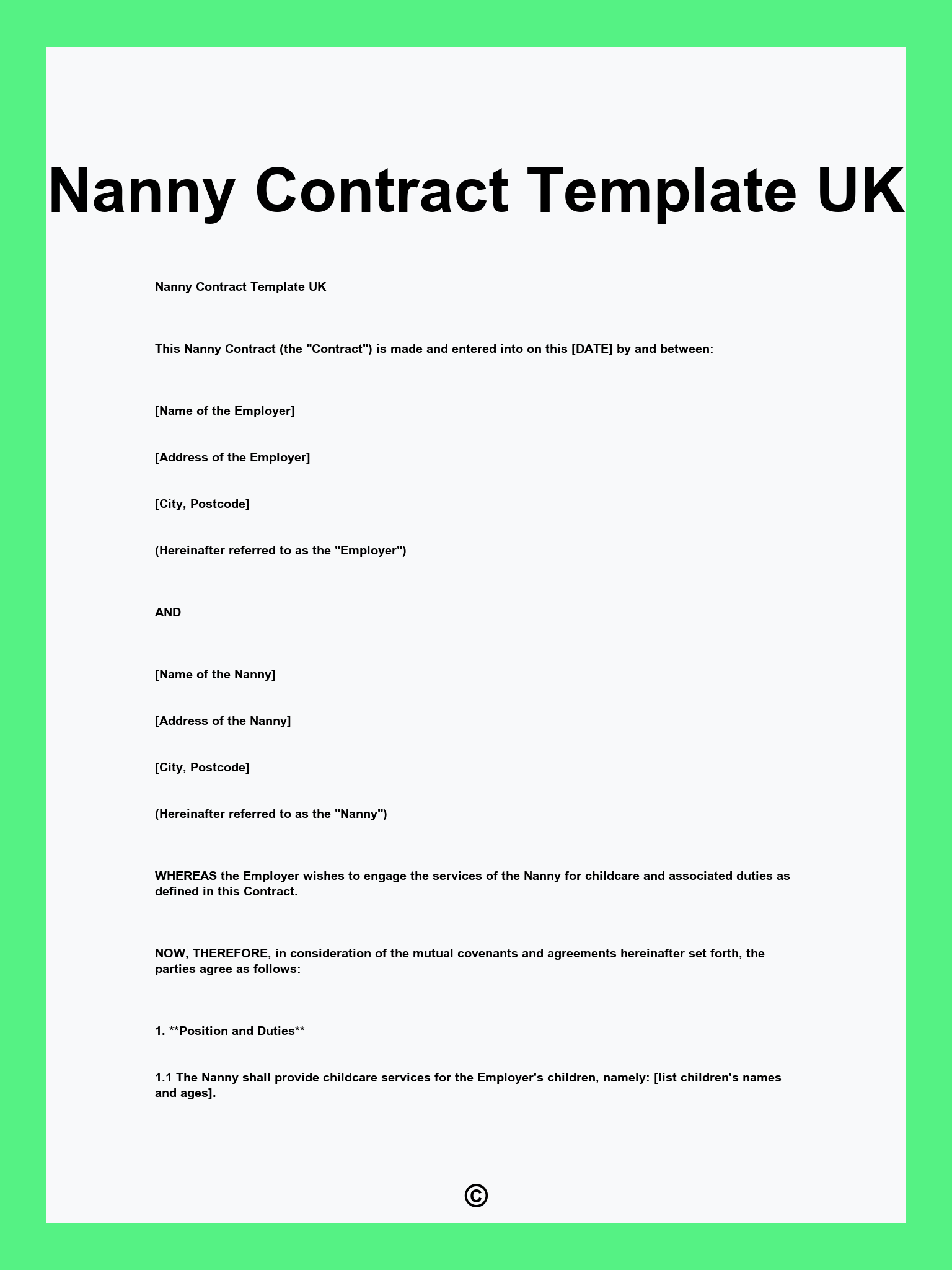 Nanny Contract Template UK