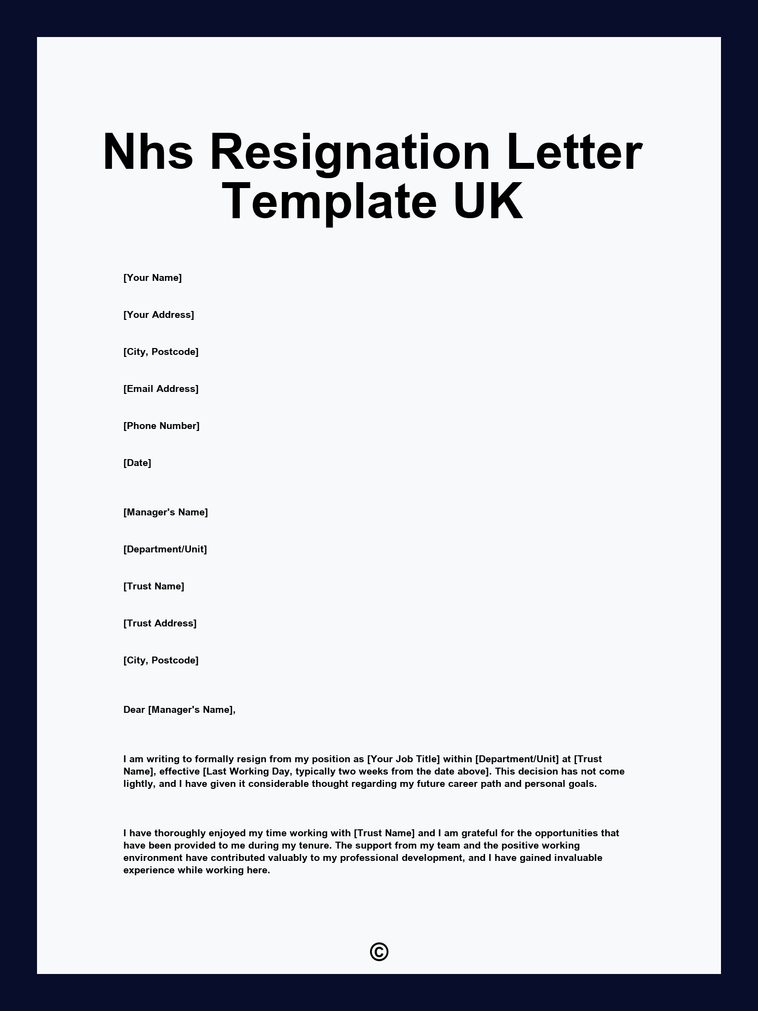 Nhs Resignation Letter Template UK