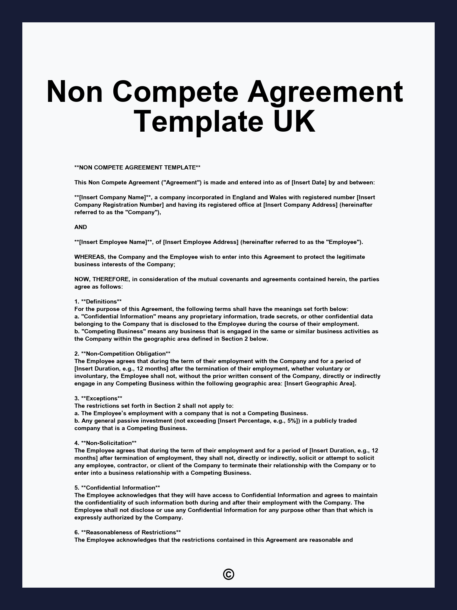 Non Compete Agreement Template UK