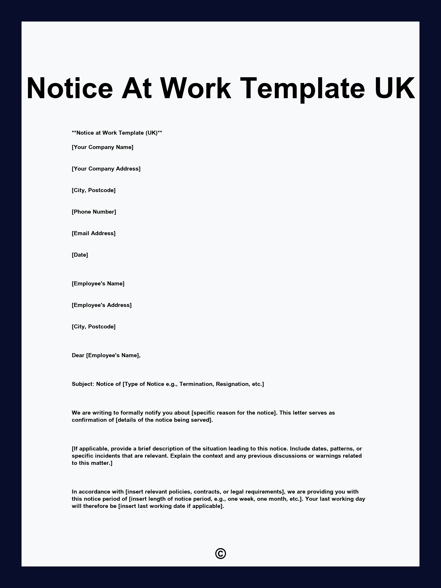 Notice At Work Template UK