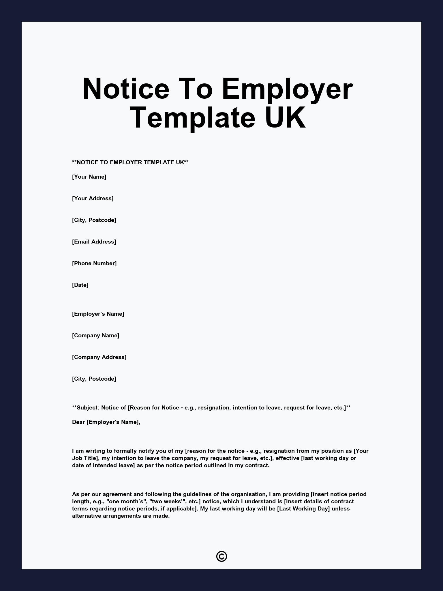 Notice To Employer Template UK