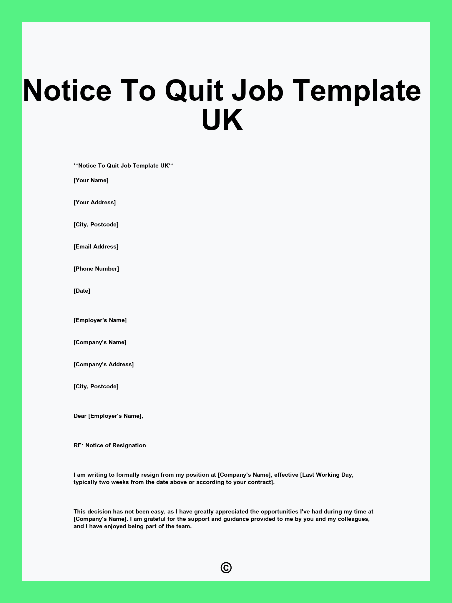 Notice To Quit Job Template UK