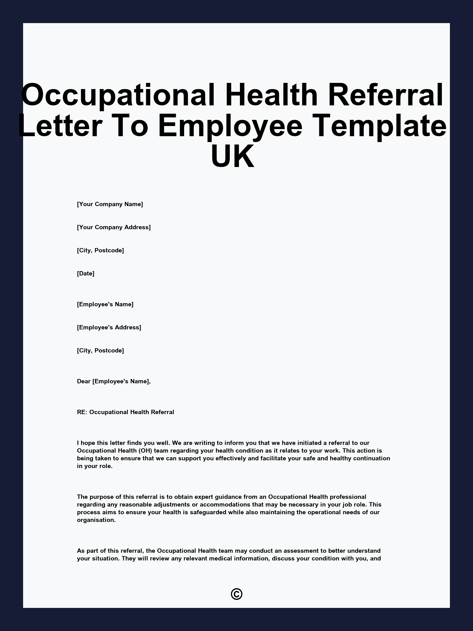 Occupational Health Referral Letter To Employee Template UK