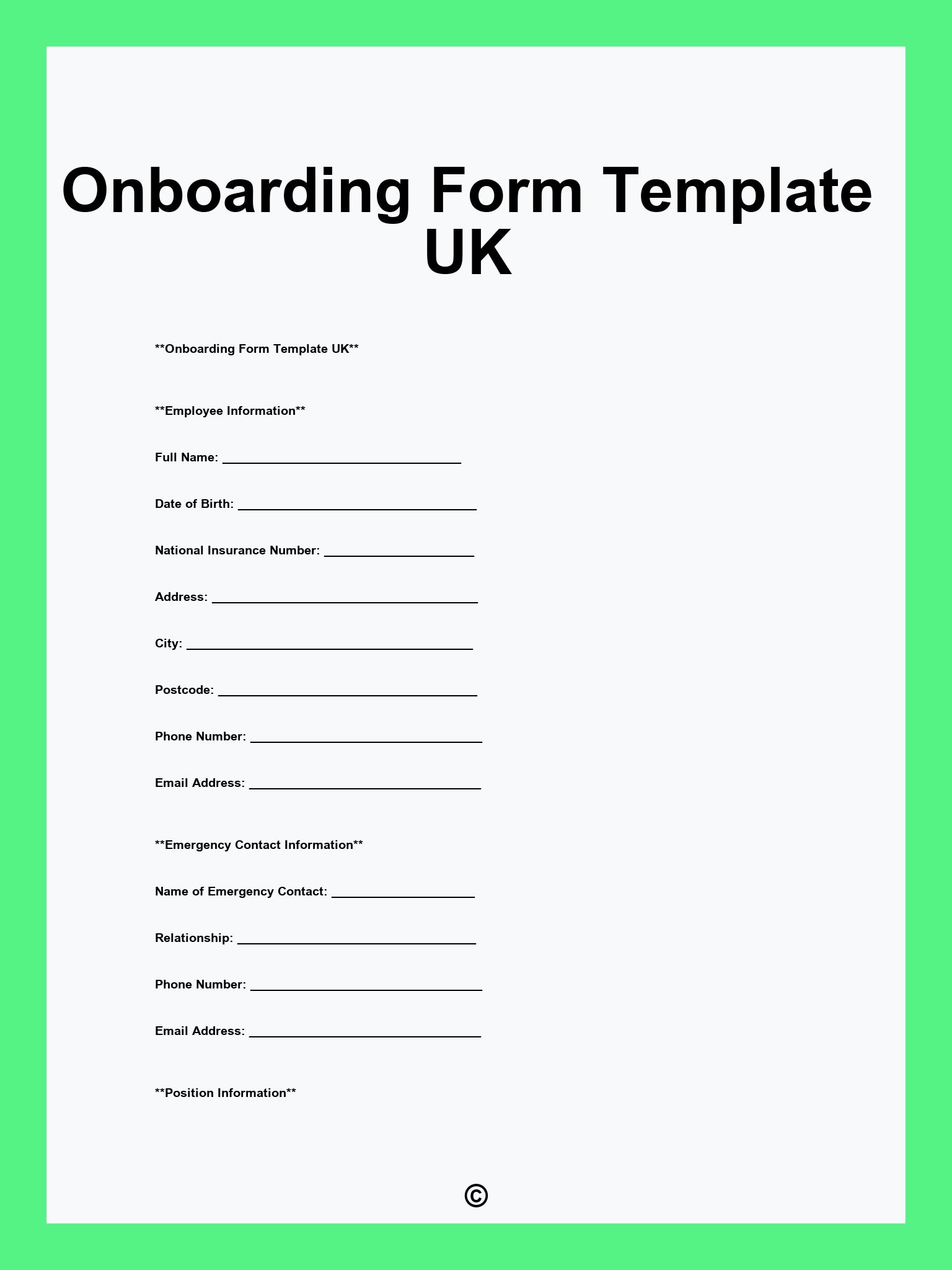 Onboarding Form Template UK
