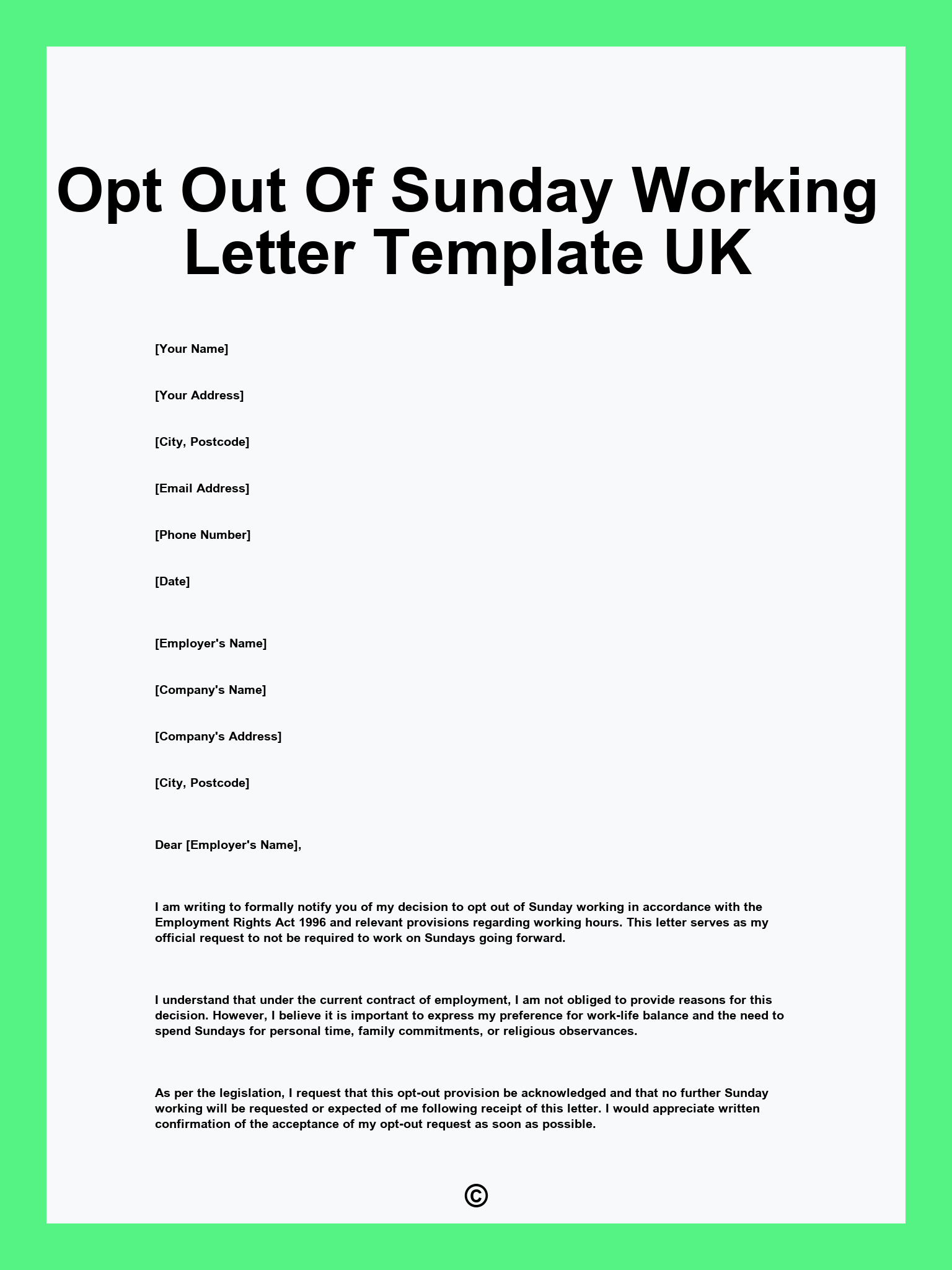 Opt Out Of Sunday Working Letter Template UK
