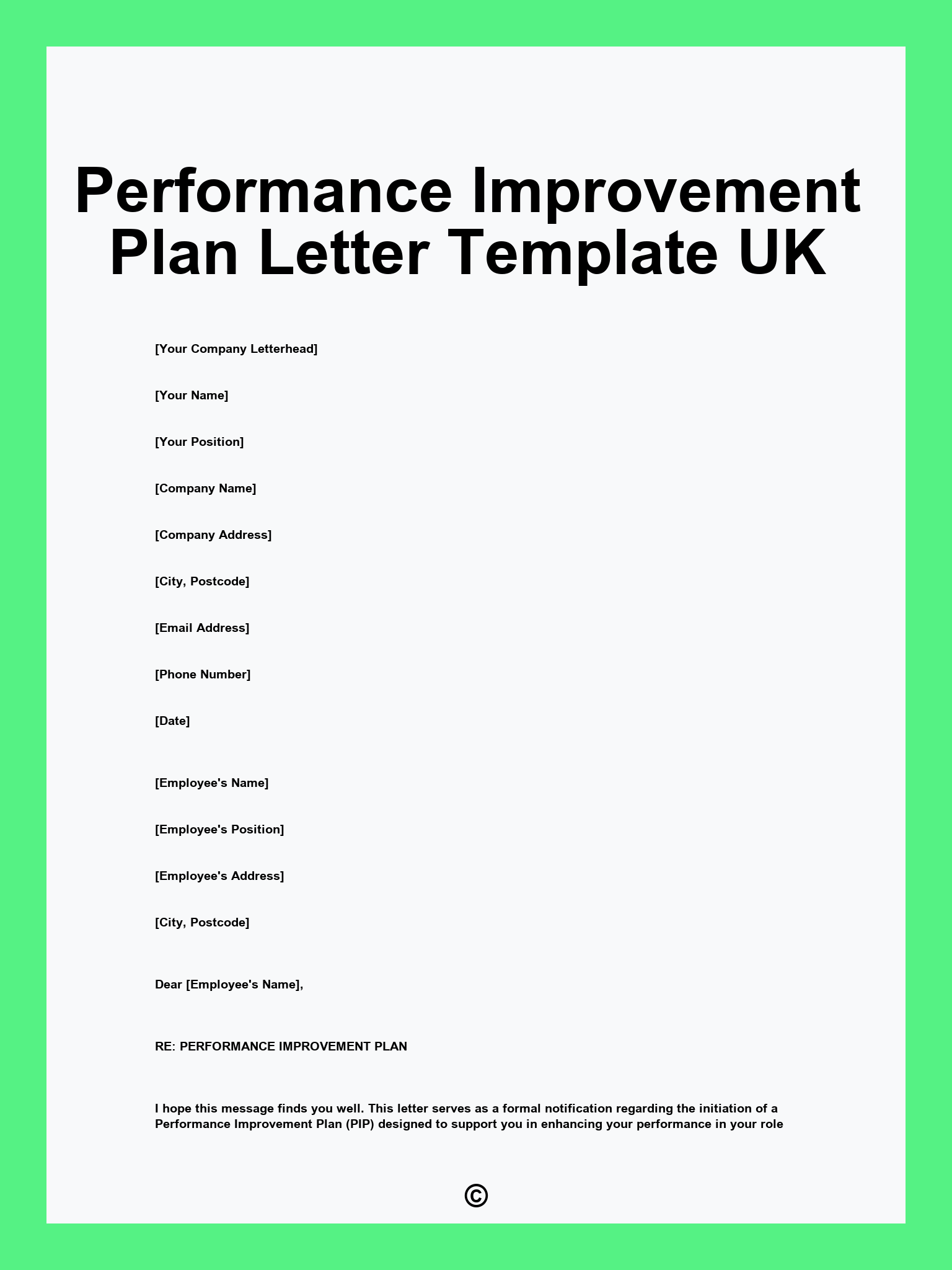 Performance Improvement Plan Letter Template UK