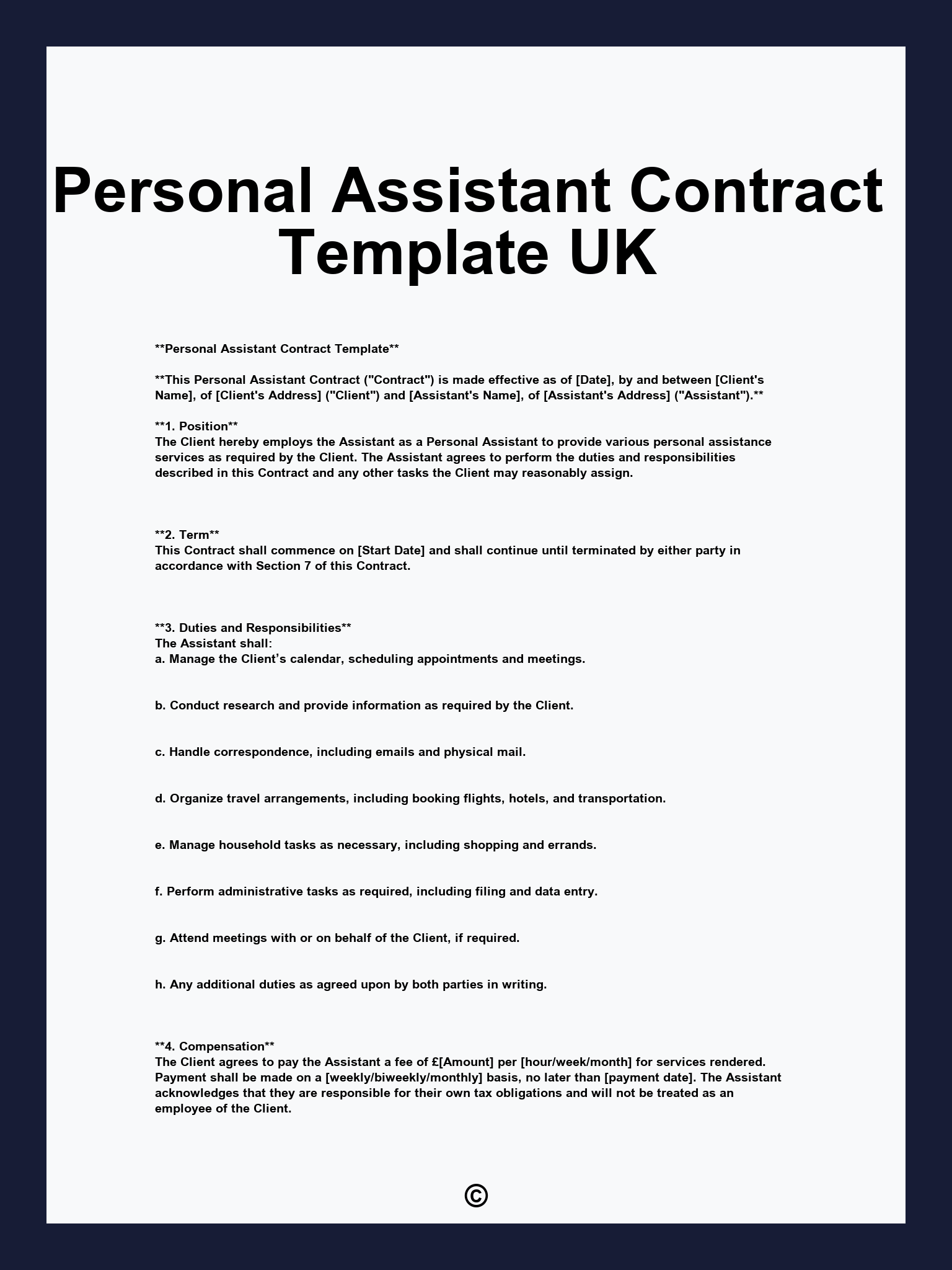 Personal Assistant Contract Template UK