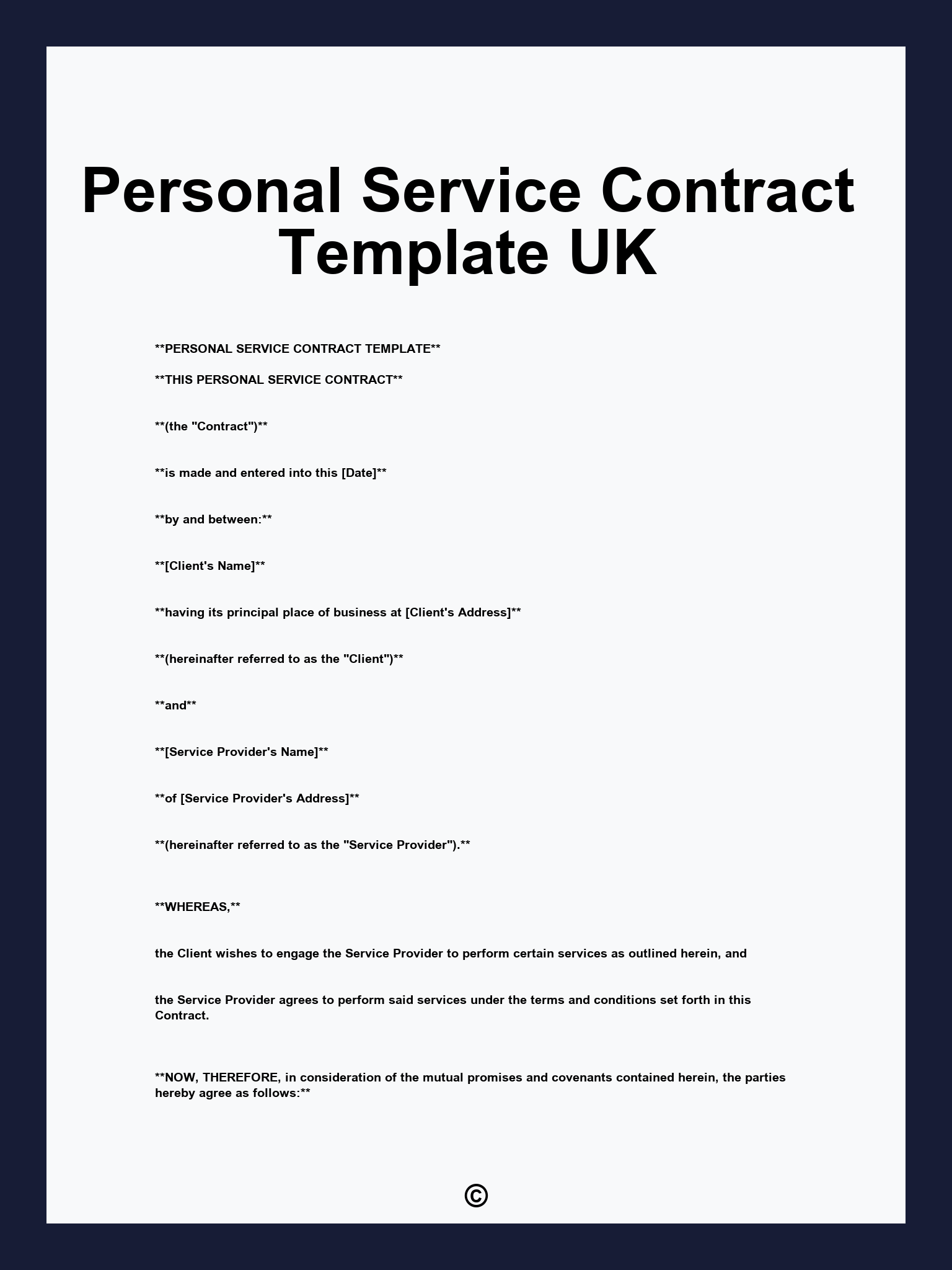 Personal Service Contract Template UK