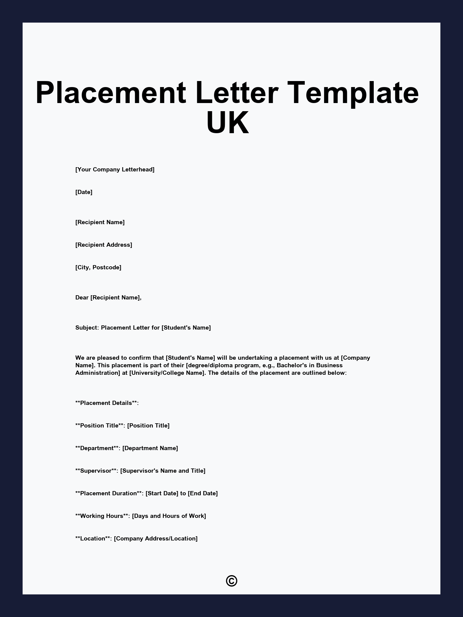 Placement Letter Template UK