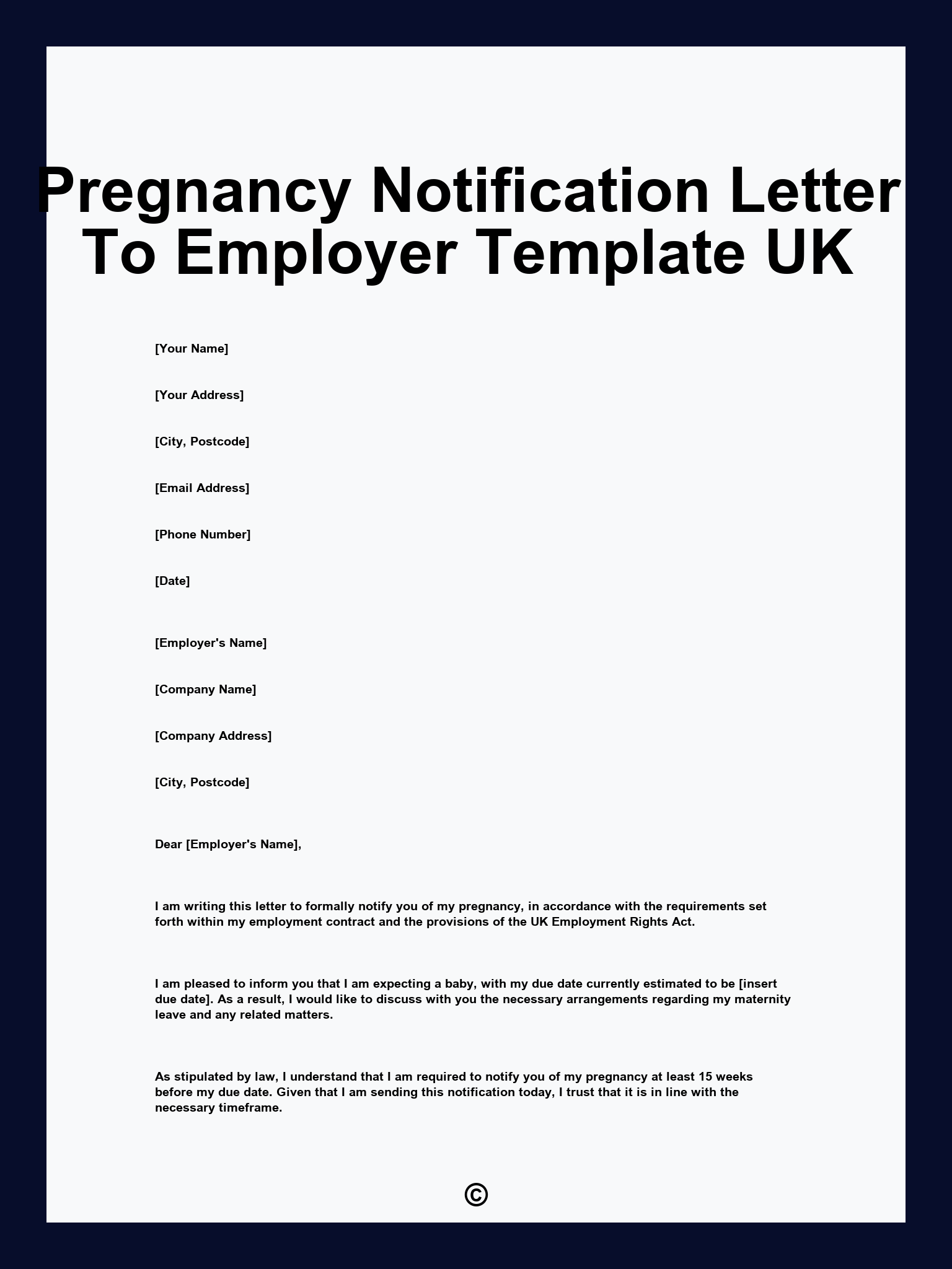 Pregnancy Notification Letter To Employer Template UK