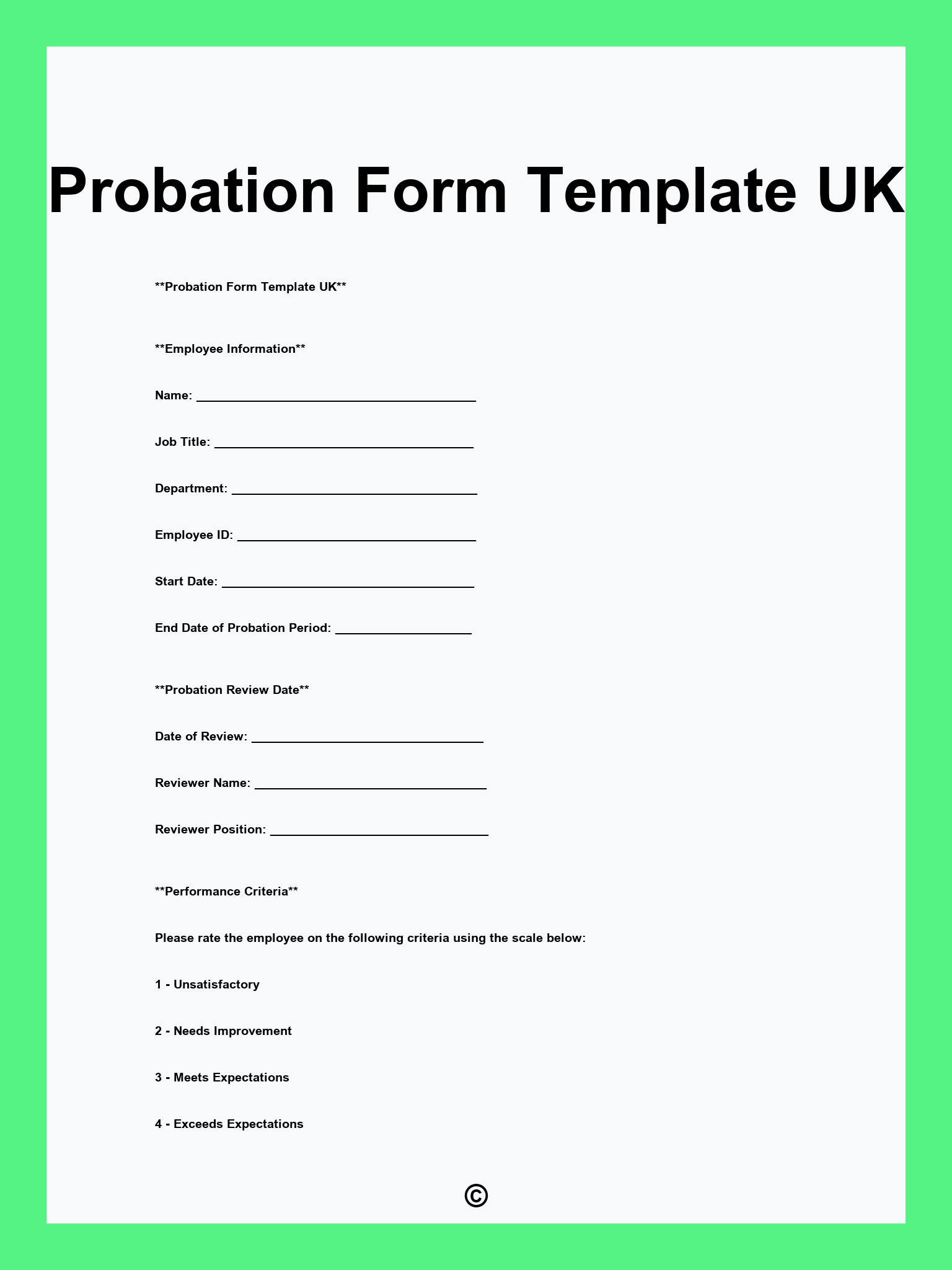 Probation Form Template UK