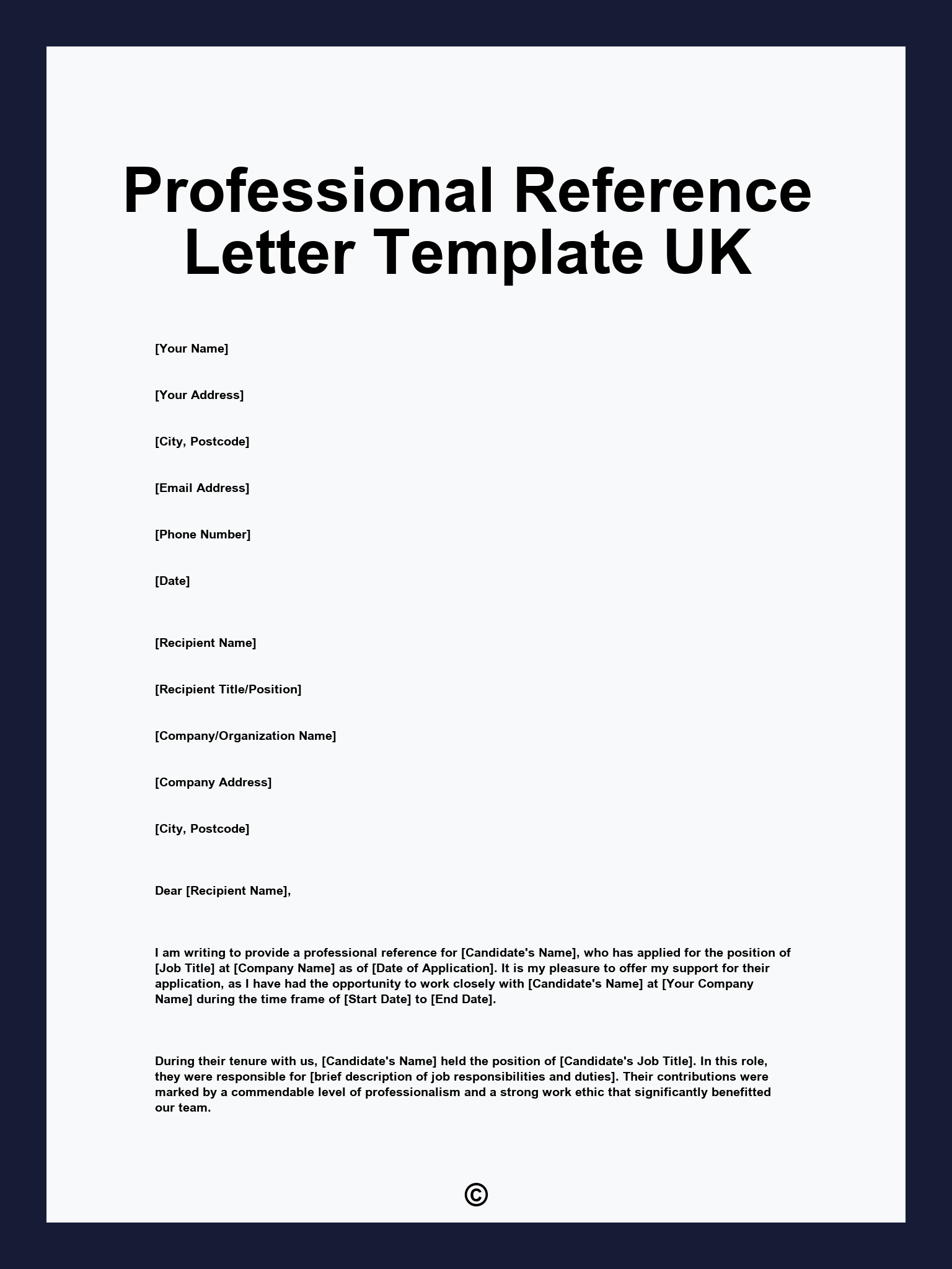 Professional Reference Letter Template UK