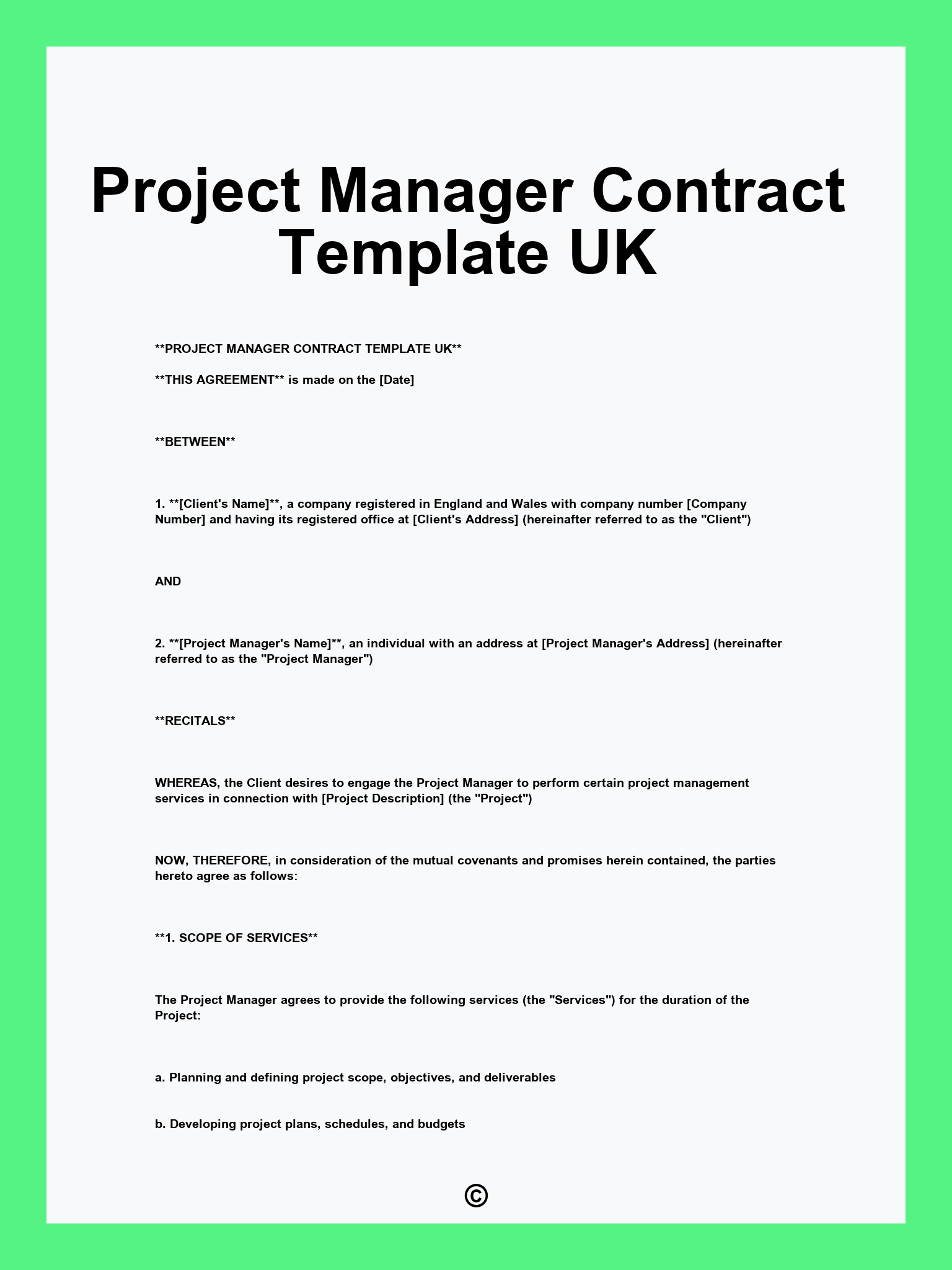 Project Manager Contract Template UK
