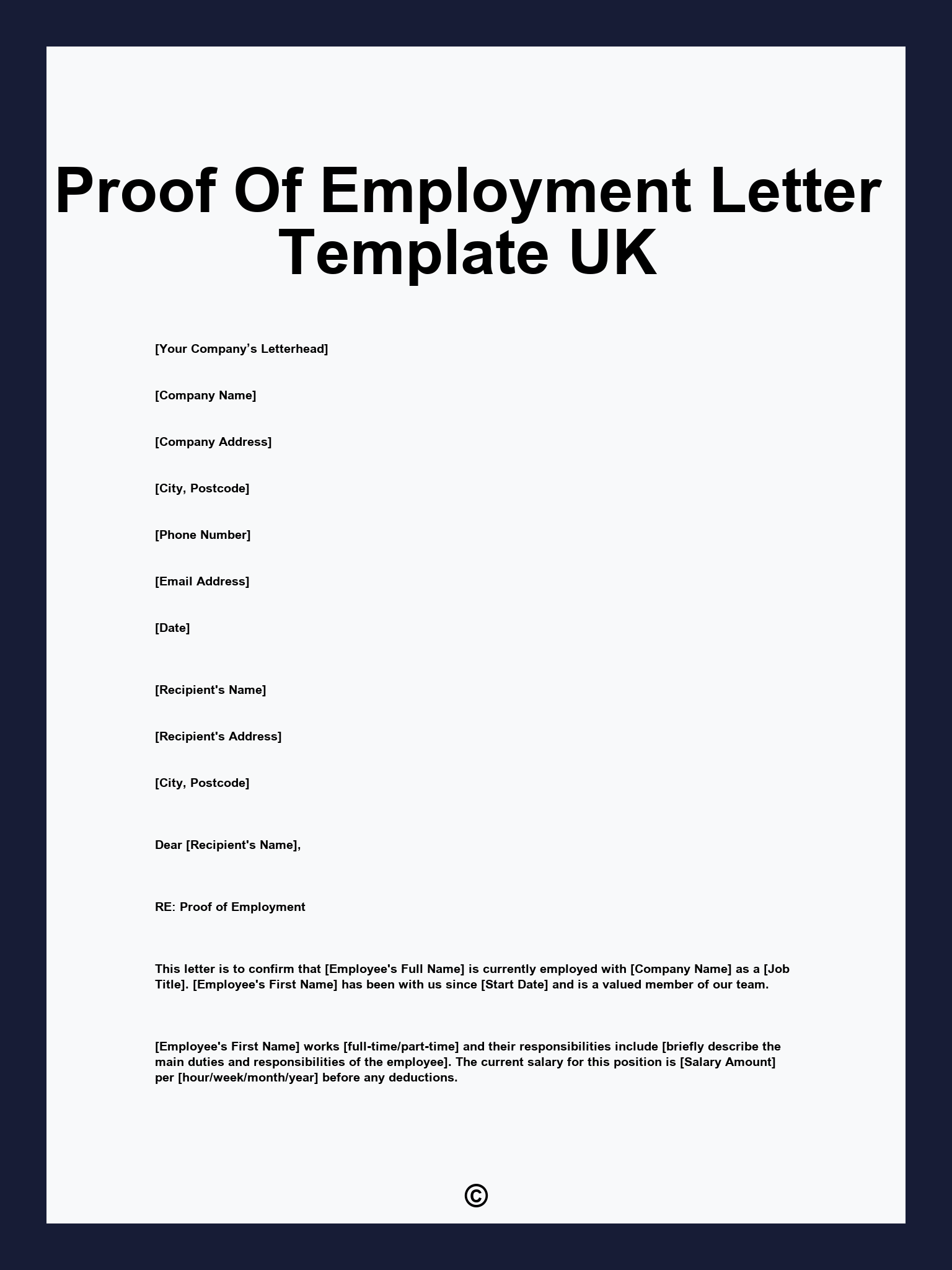 Proof Of Employment Letter Template UK