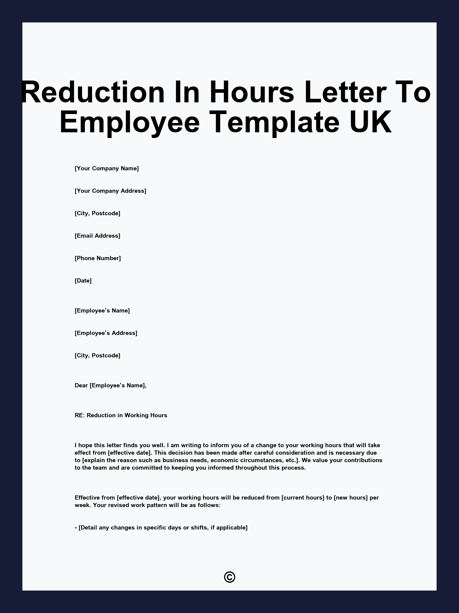 Reduction In Hours Letter To Employee Template UK