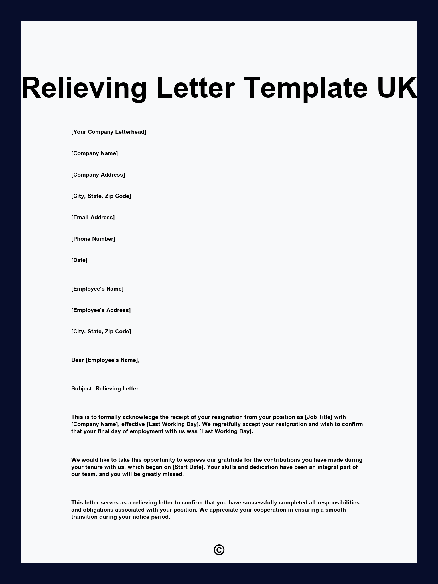 Relieving Letter Template UK