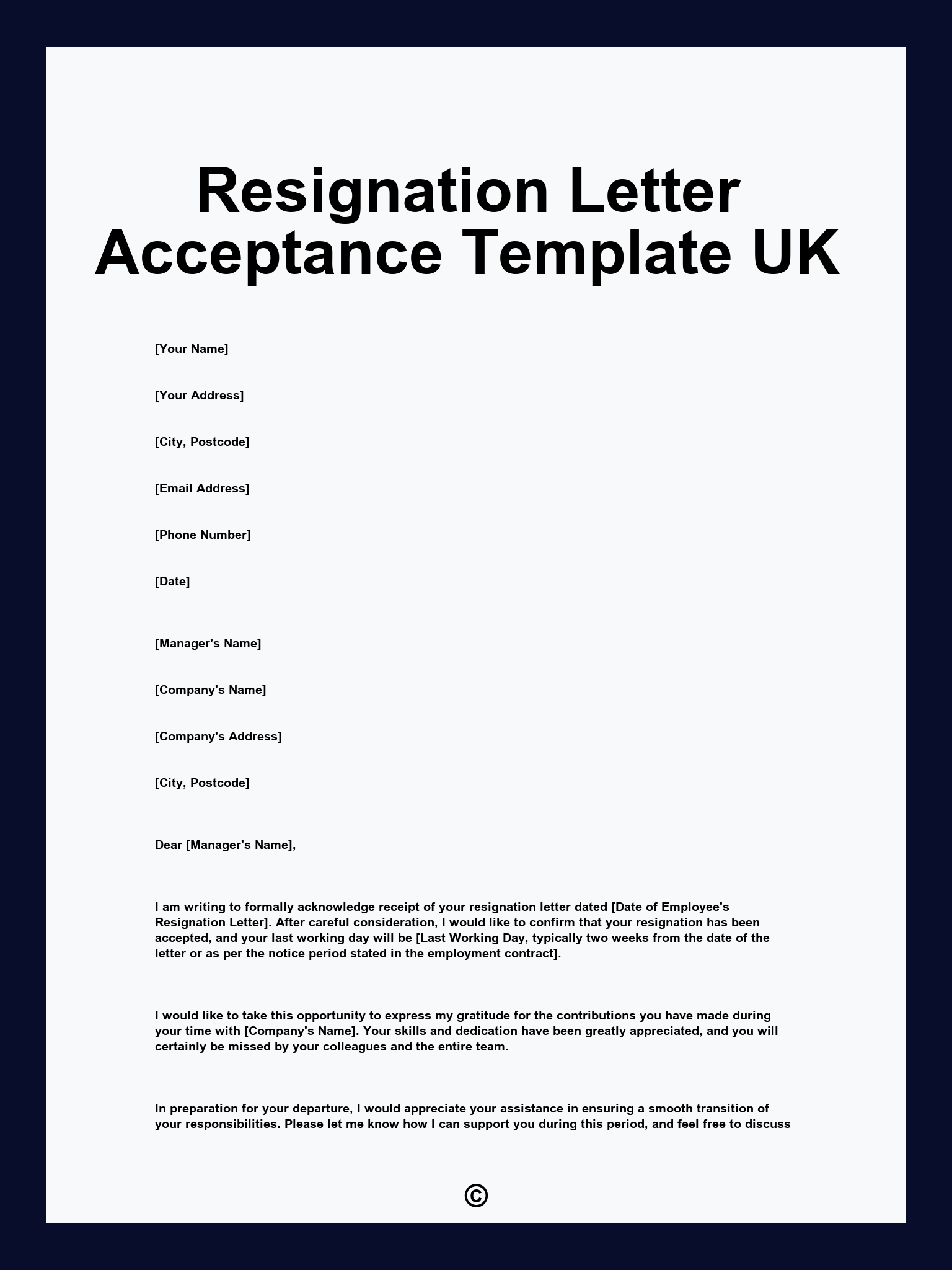 Resignation Letter Acceptance Template UK