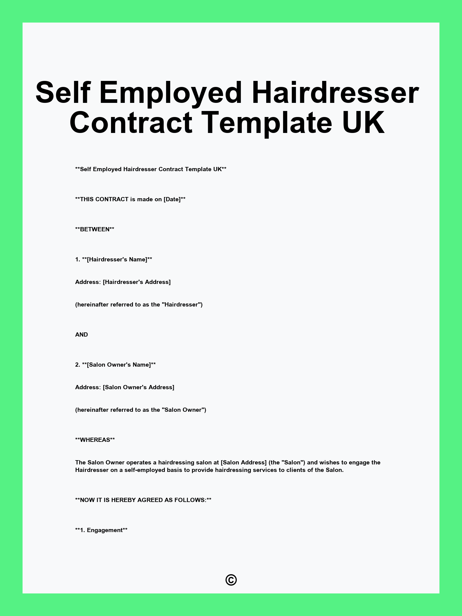 Self Employed Hairdresser Contract Template UK