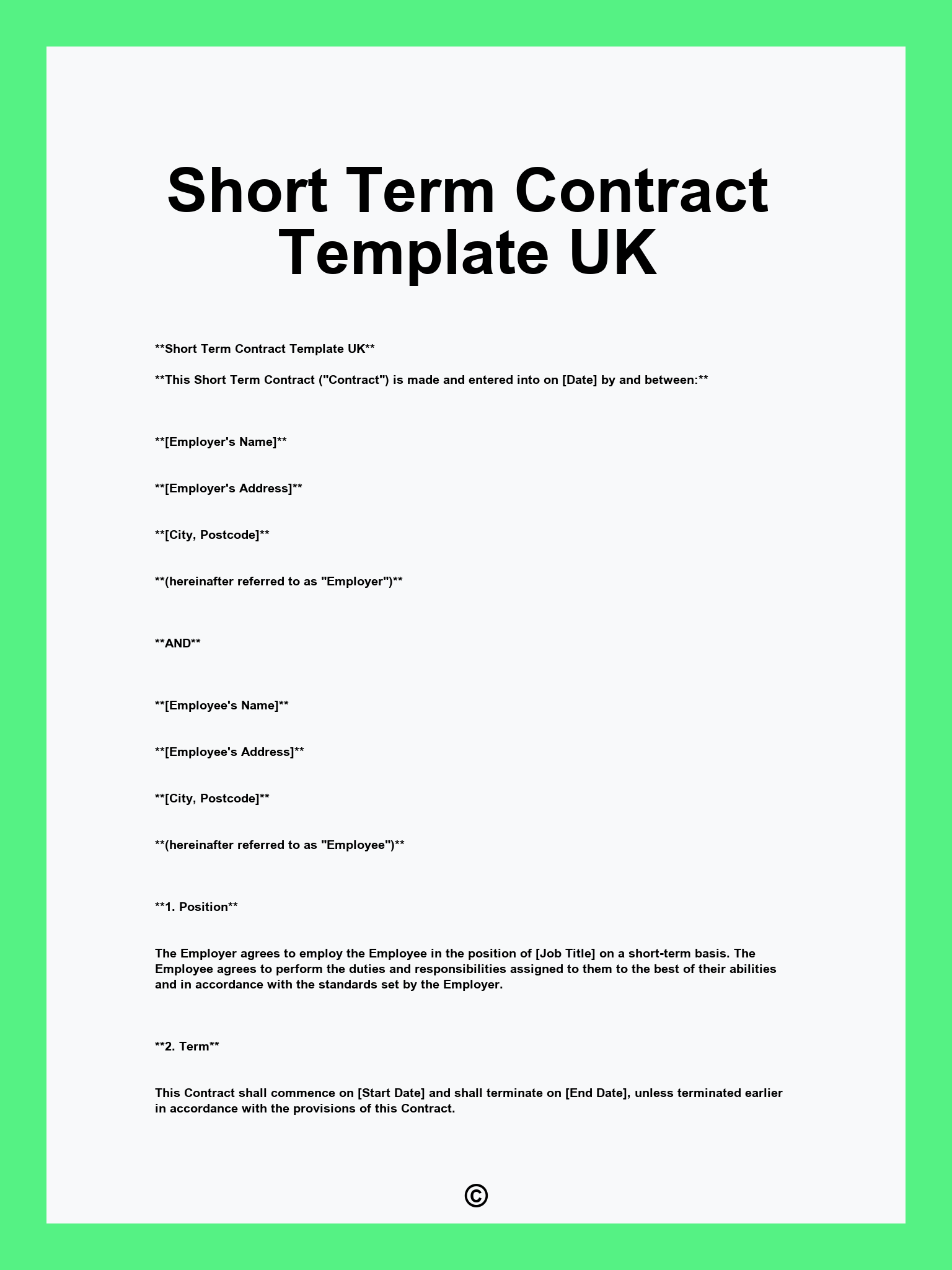 Short Term Contract Template UK