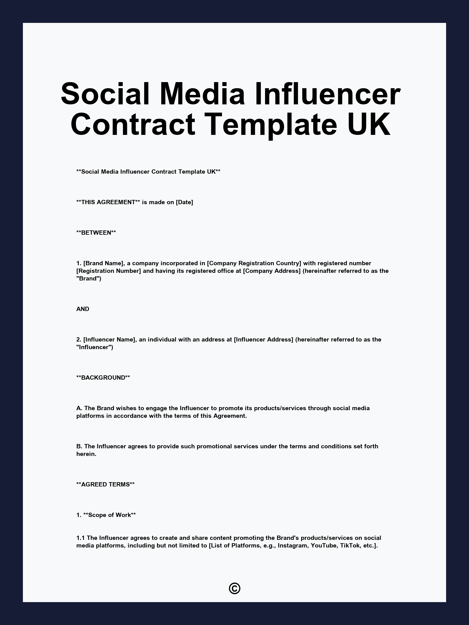 Social Media Influencer Contract Template UK