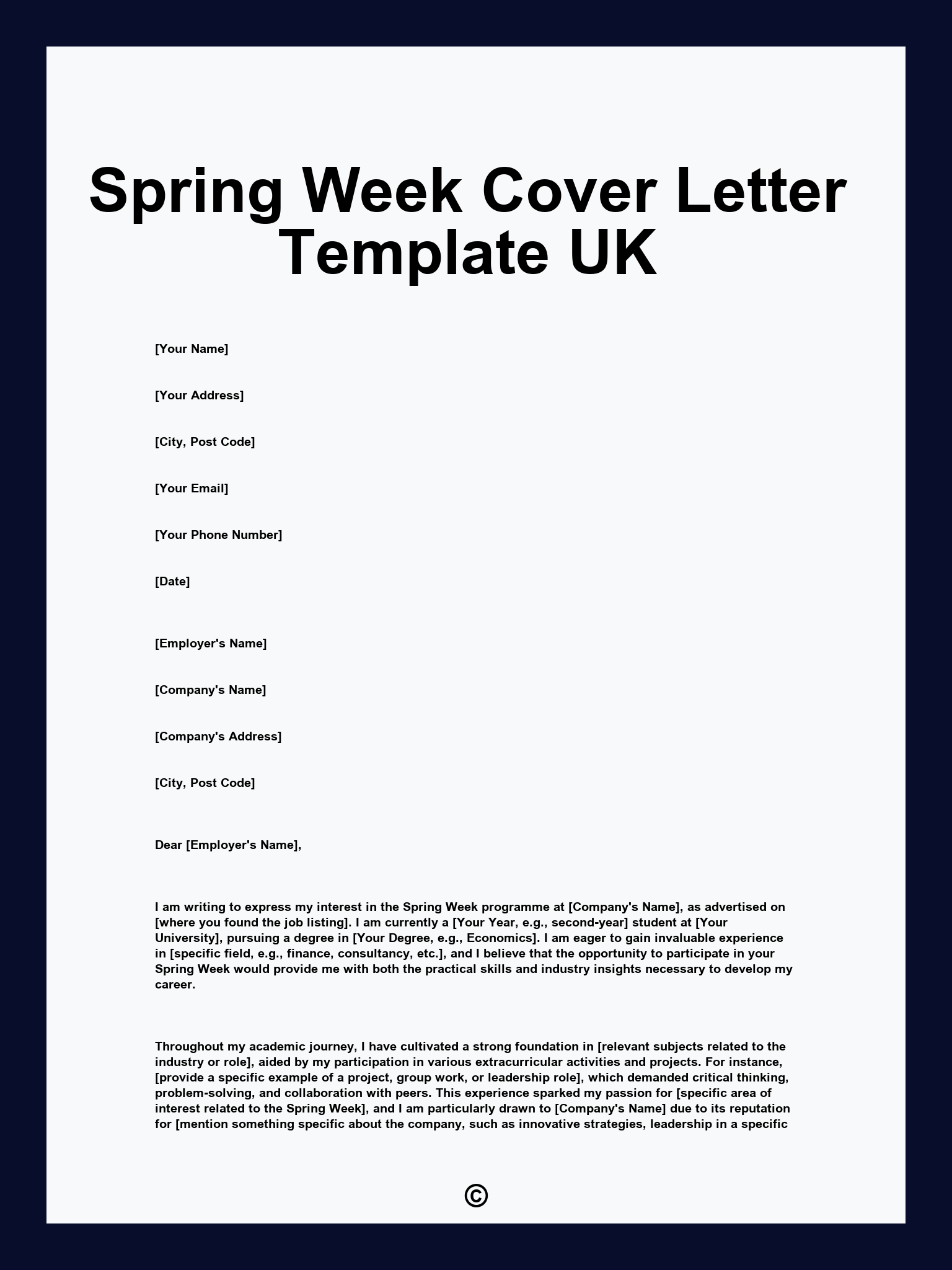 Spring Week Cover Letter Template UK