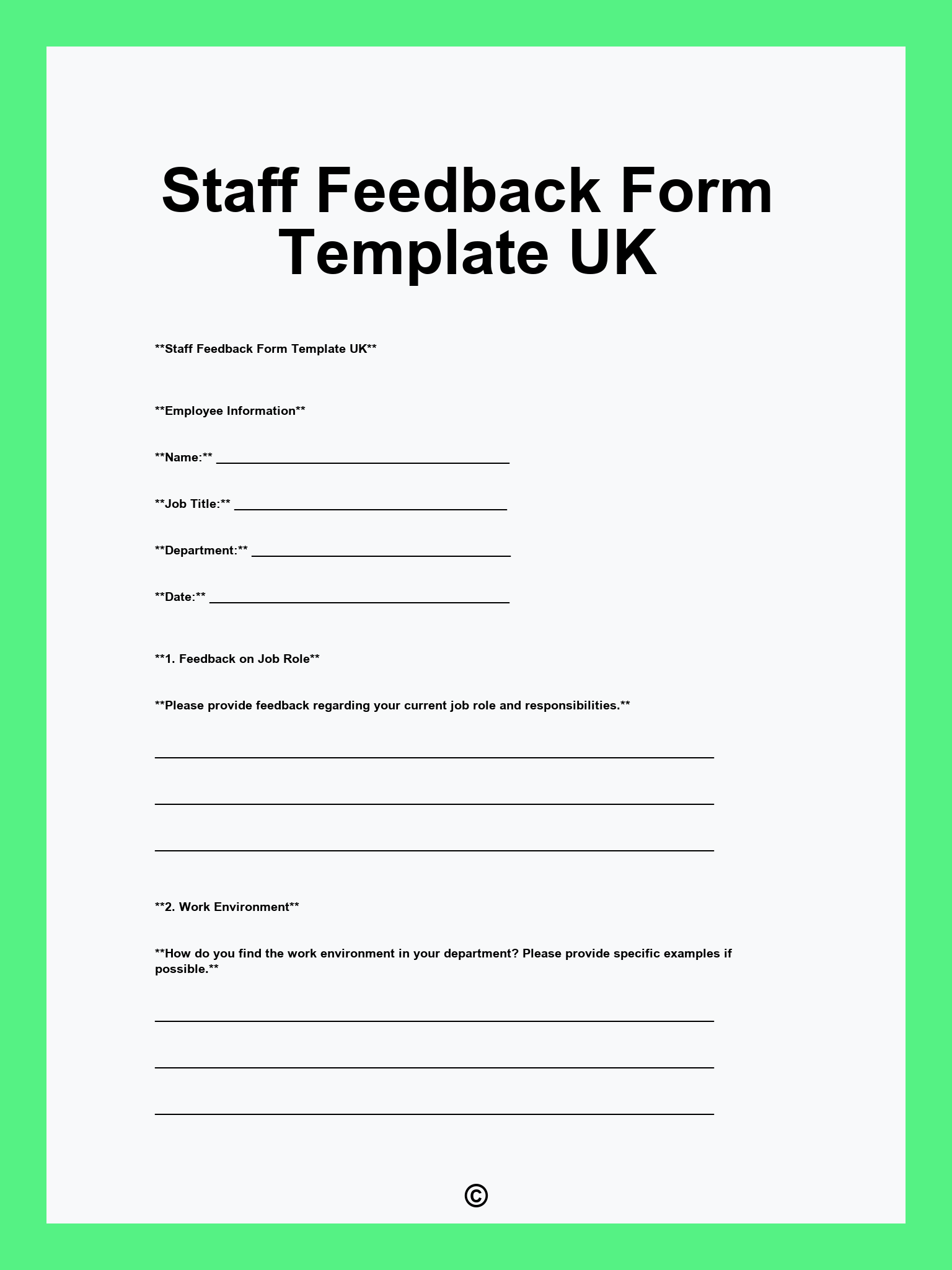Staff Feedback Form Template UK