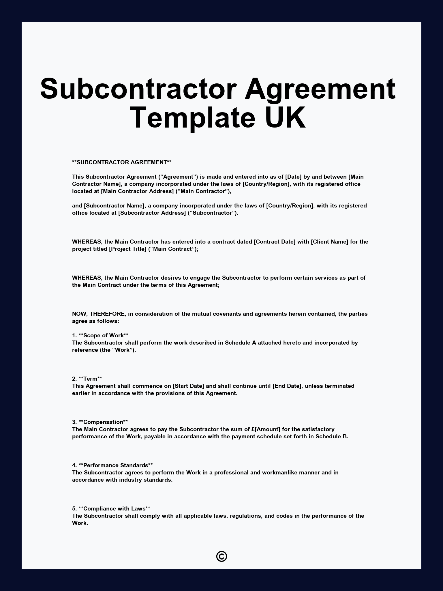 Subcontractor Agreement Template UK