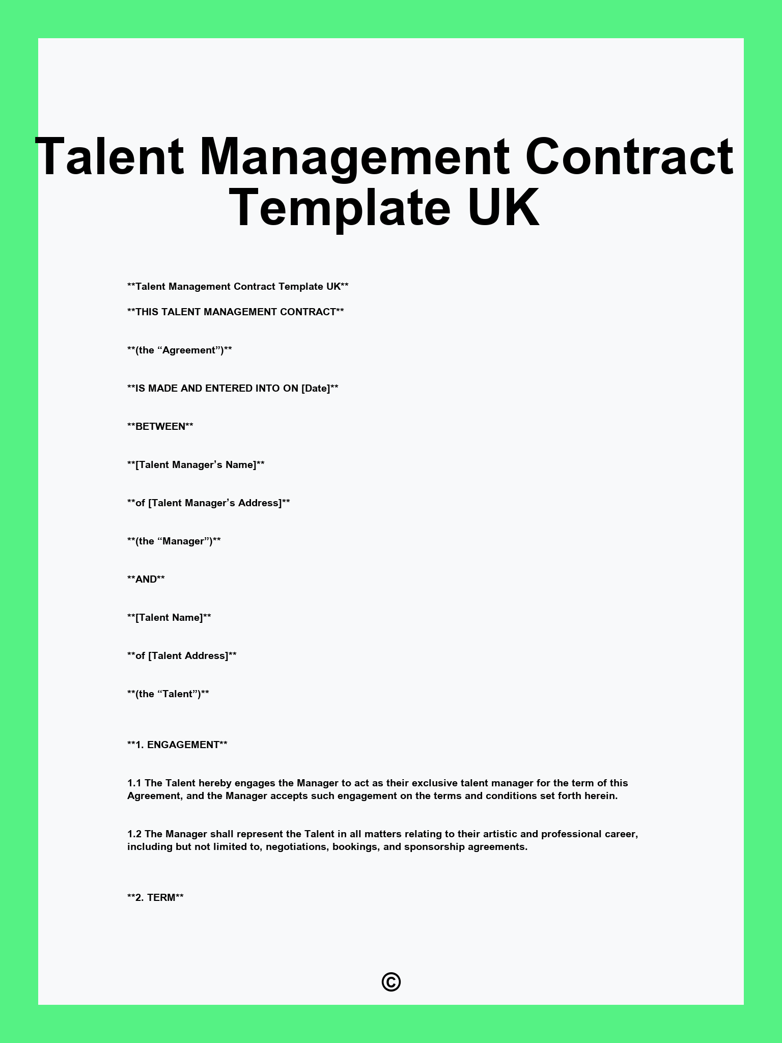 Talent Management Contract Template UK