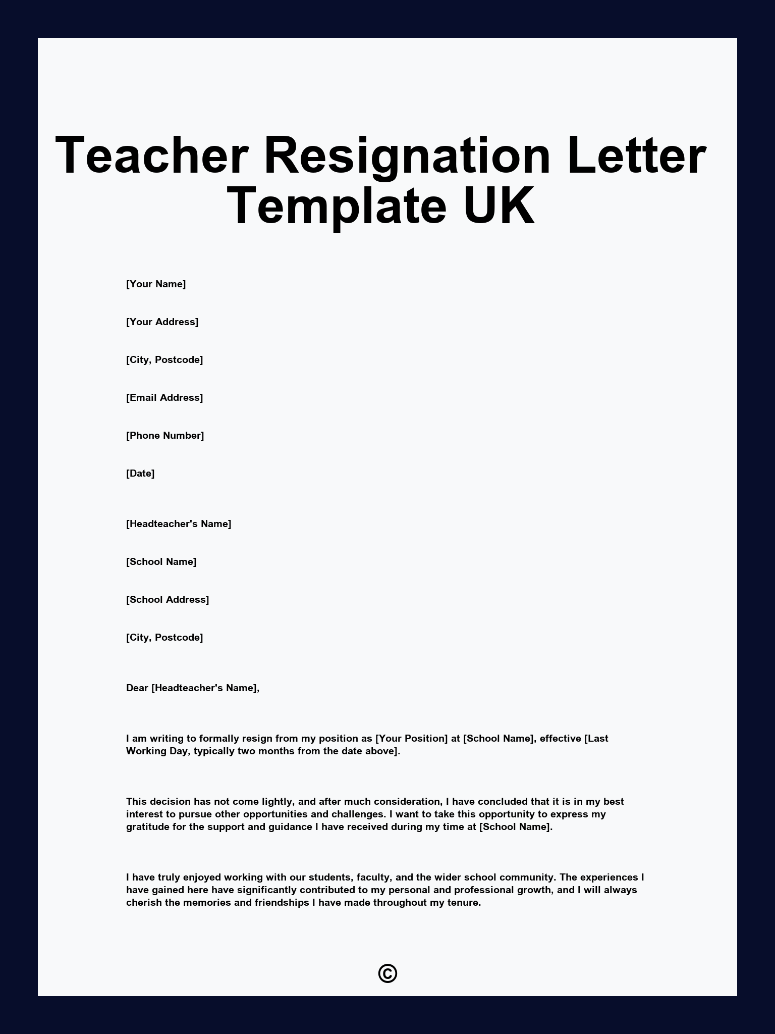 Teacher Resignation Letter Template UK