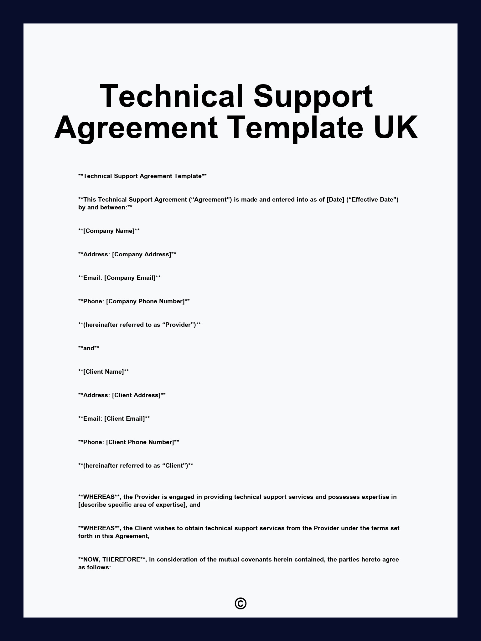 Technical Support Agreement Template UK