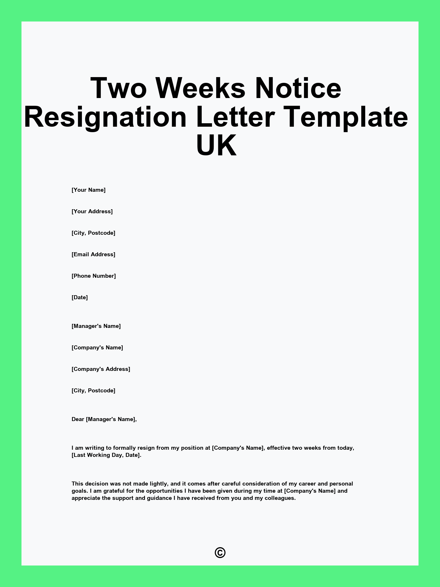 Two Weeks Notice Resignation Letter Template UK, image size:1536x2048