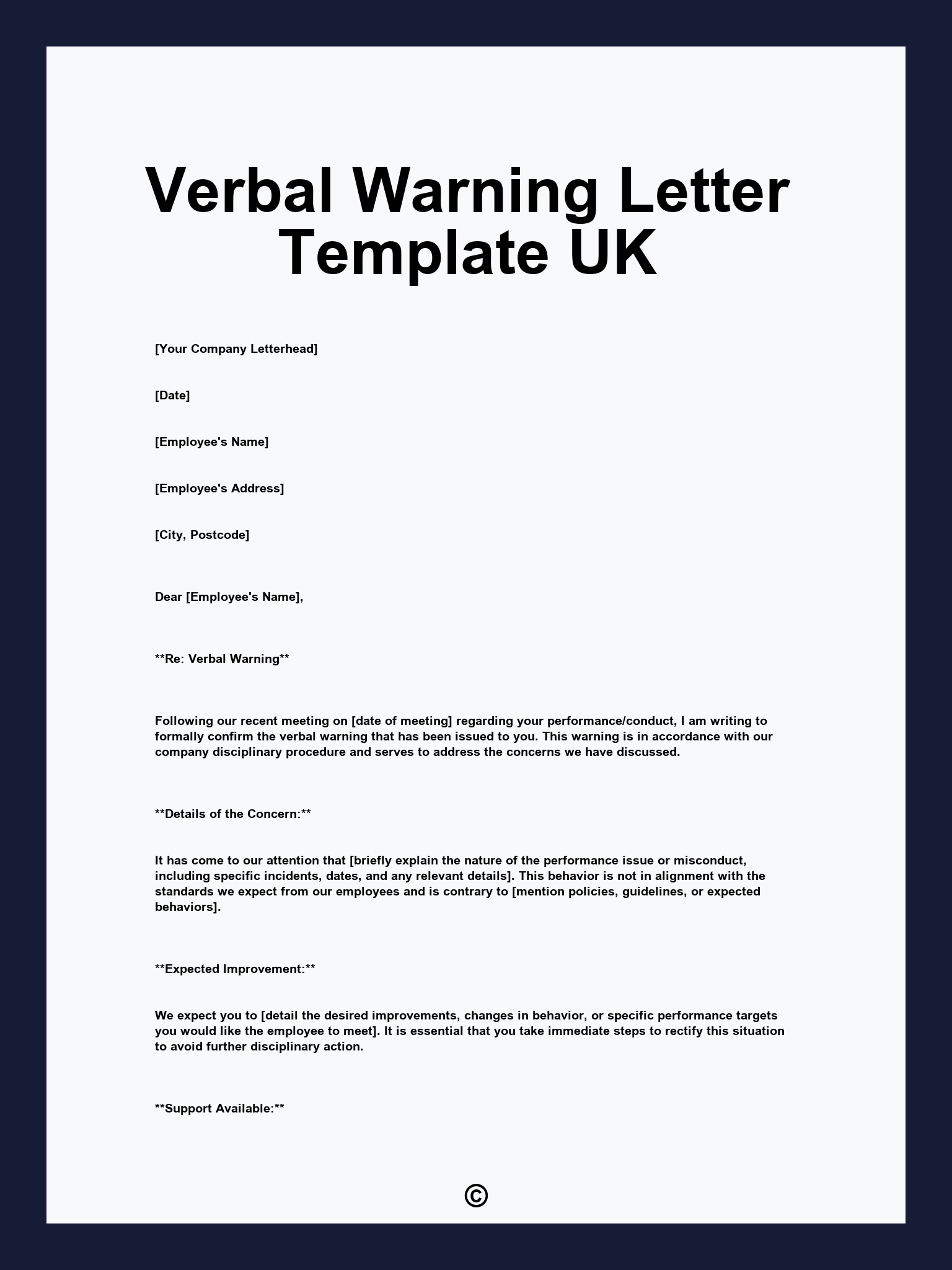 Verbal Warning Letter Template UK