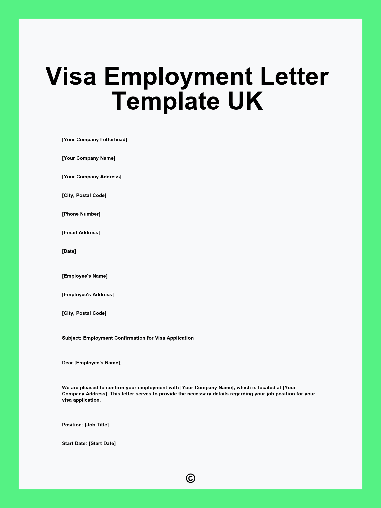 Visa Employment Letter Template UK
